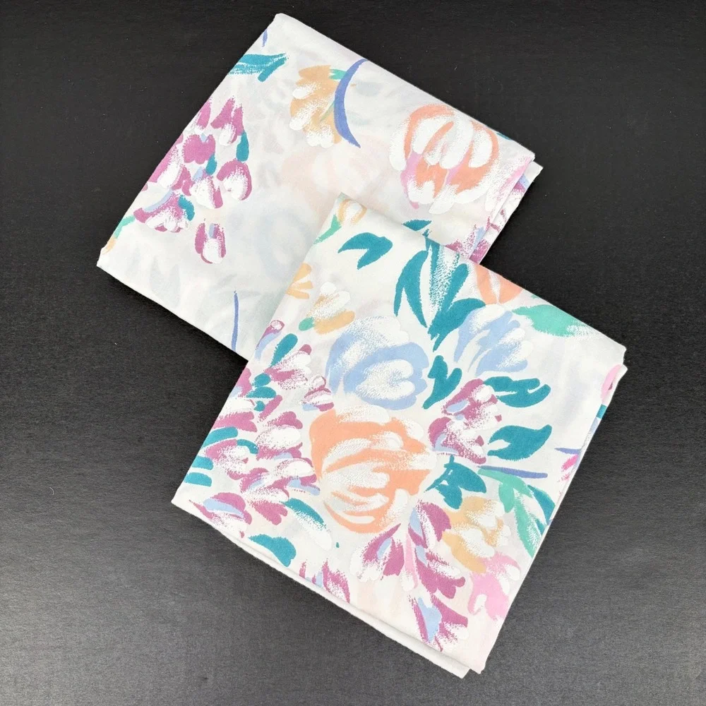 Royale Floral Sheet Set Full White Vintage Pastel Watercolor Made in USA 4pc